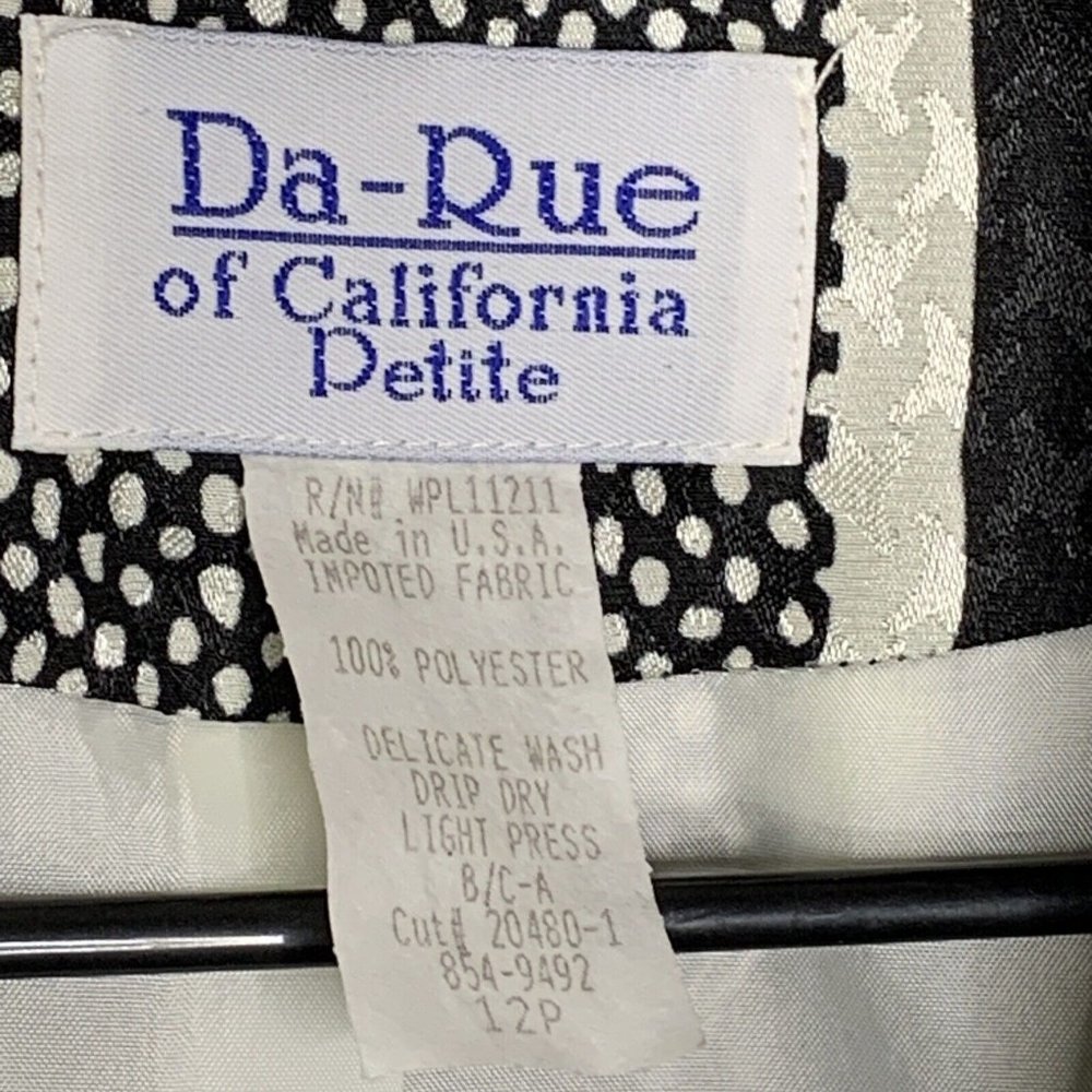 DA-Rue of Calif Petite Blazer Jacket Womans 12P Black & White Partnered Vtg 80s - Picture 7 of 8